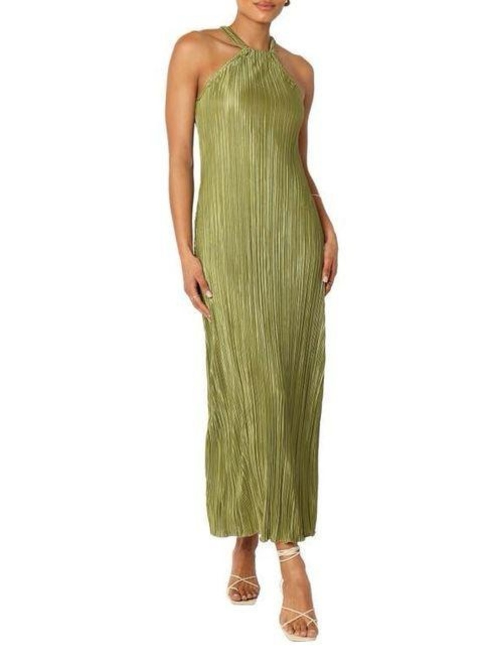 Petal & Pup Melody Plissé Halter Maxi Dress Olive Green Size XL NWOT